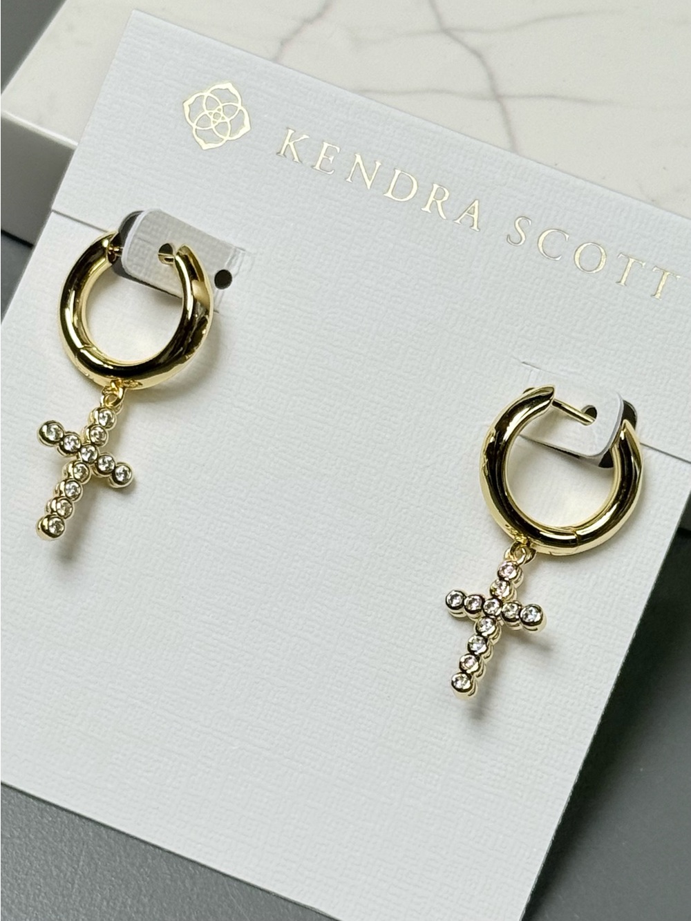 Kendra Scott Cross Gold Huggies with Crystals